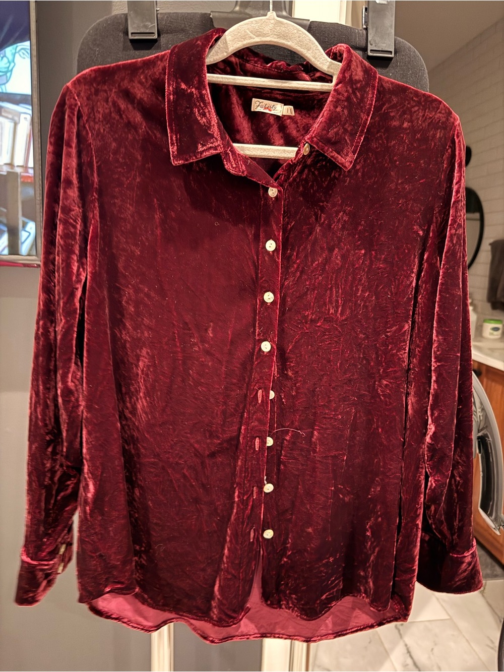 Faherty Crushed Velvet Button-Up Shirt in Deep Wine